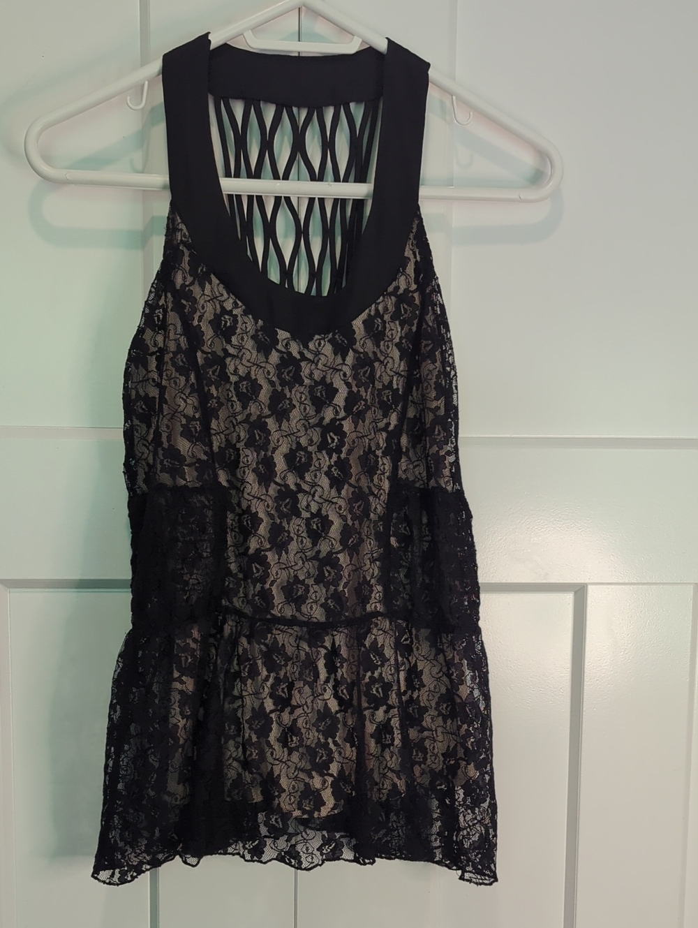 Free Bird Black Lace Overlay Tank with Nude Underlay Size L